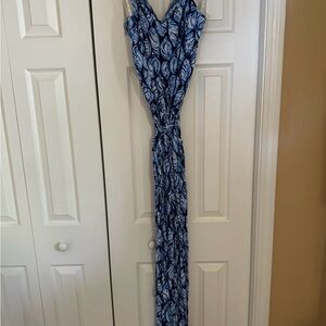 Lilly Pulitzer Blue Leaf Pattern Silk Jumpsuit XS